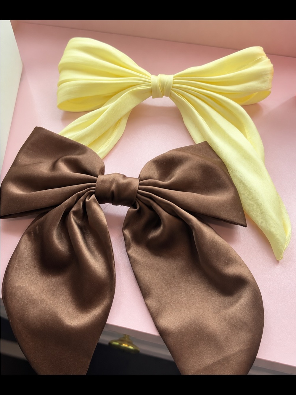 Yellow and Brown Satin Bow Hair Scarves - Elegant Women’s Hair Accessories